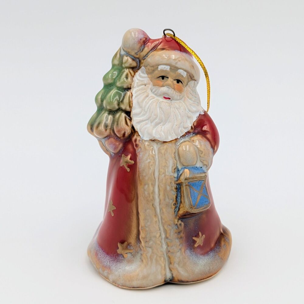 TII Collections Santa Claus Bell Christmas Ornament Glazed Ceramic Clapper 3”
